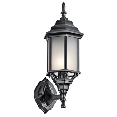 Kichler 49255BKS Chesapeake 17" 1 Light Outdoor Wall Light with Satin Etched Glass in Black  in Black
